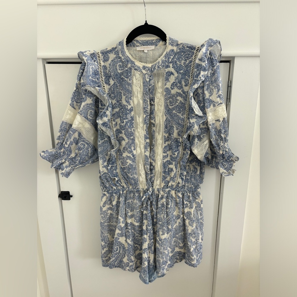 Blue and Cream Disco Women's Romper
